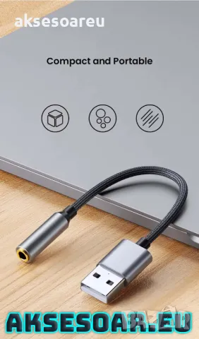 Външна стерео звукова карта от USB A към 3,5 мм аудио жак адаптер с кабел за Hi-Fi jack Слушалки уси, снимка 14 - Кабели и адаптери - 47631458