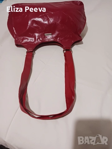 Червена чанта от естествена макар кожа - парченца., снимка 3 - Чанти - 53488640