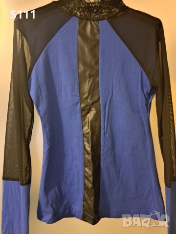 Ефектна блузка, комбинация от плат, дантела и кожа, снимка 2 - Блузи с дълъг ръкав и пуловери - 40889596