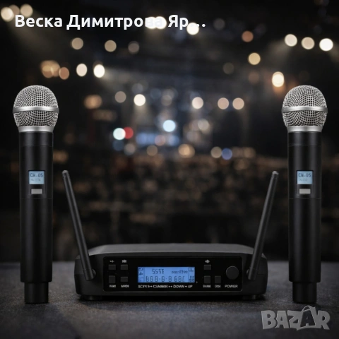 Комплект 2 броя безжични микрофони и UHF приемник с дисплей GLXD4, снимка 5 - Микрофони - 53786815
