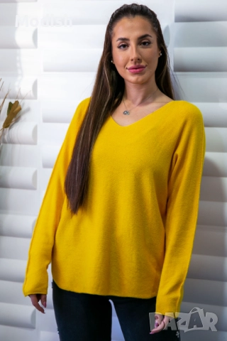 Едноцветен дамски пуловер с V-образно деколте 9431, снимка 6 - Блузи с дълъг ръкав и пуловери - 52882312