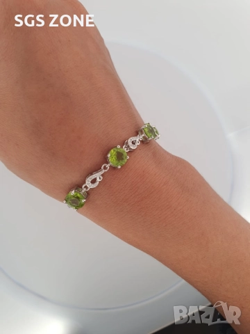 СРЕБЪРНА ГРИВНА СЪС СИН ИЛИ РОЗОВ ТОПАЗ И ПЕРИДОТ 925, снимка 3 - Гривни - 52367480