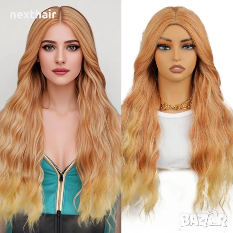 Оранжева къдрева перука с руси краища на път, снимка 4 - Аксесоари за коса - 50457402