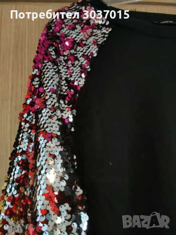 Нов Дамски Луксозен Топ Блуза с пайети на ръкавите, снимка 1 - Блузи с дълъг ръкав и пуловери - 36320429