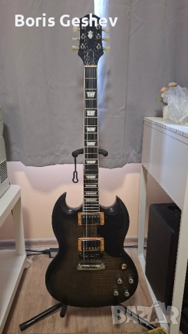 Epiphone SG Modern Figured Trans Black Fade модифицирана електрическа китара + екстри, снимка 1