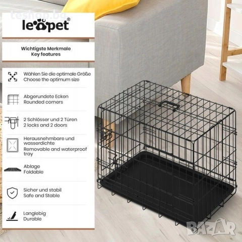Сгъваема клетка за кучета Leopet 107 x 69 x 75,5 см XL, черна, снимка 6 - За кучета - 52338757