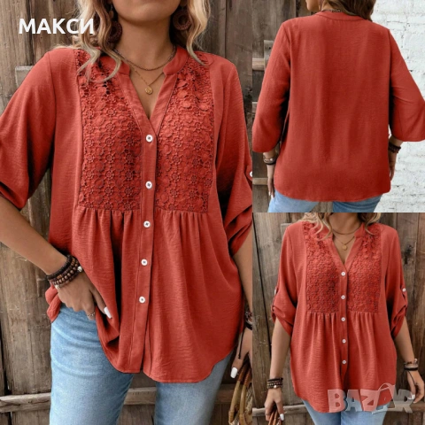 Елегантна дълга клоширана макси туника с V-образно деколте, копчета, прекрасна дантела и скъсяващи с, снимка 3 - Туники - 53166168