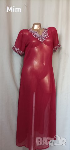  М Прозрачна рокля / парео / с релефна бродерия цвят бордо