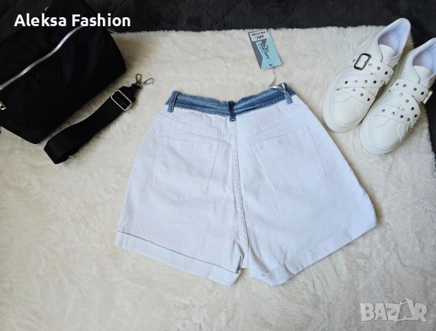 Дамски къси дънкови панталонки със син деним в горбата част , снимка 4 - Къси панталони и бермуди - 49579980