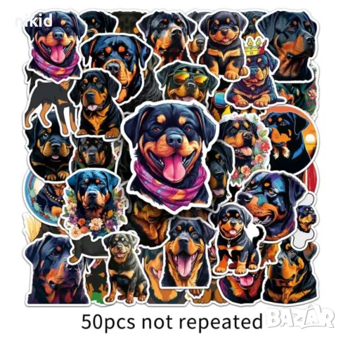 50 бр Куче кучета Ротвайлер самозалепващи лепенки стикери за украса декор картонена торта , снимка 2 - Други - 47933265