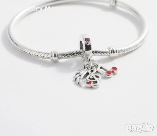 Сребърен талисман с висулки Music Notes за гривни Пандора, снимка 2 - Обеци - 48037971