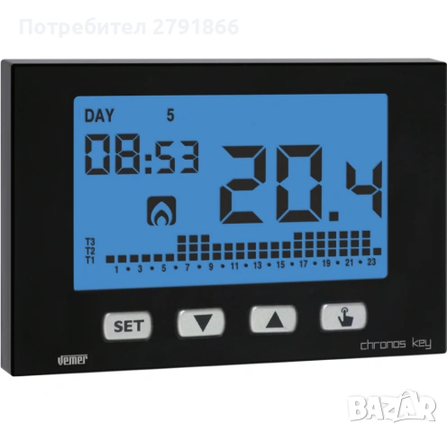 VEMER VE726600 модел CHRONOS KEY NERO Седмичен хронотермостат с батерии,стенен монтаж термостат, снимка 2 - Други - 53669641