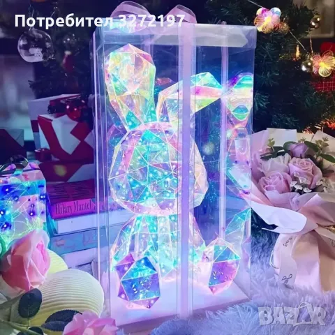 Ръчно изработена USB/батерии Великолепна, голяма, светеща скулптура LED Цветно Зайче, снимка 10 - Настолни лампи - 47979645