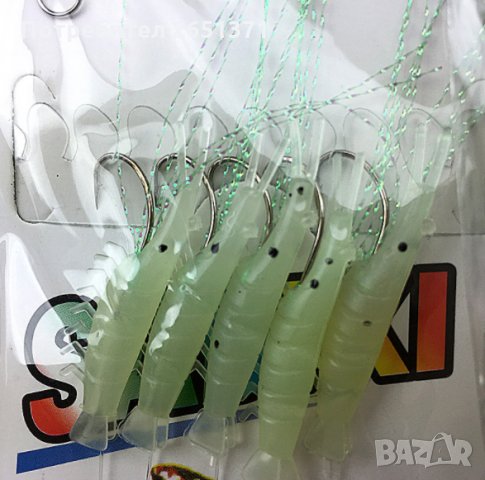 Чепаре с 5 флуоресцентни силиконови скариди, снимка 2 - Такъми - 34557260