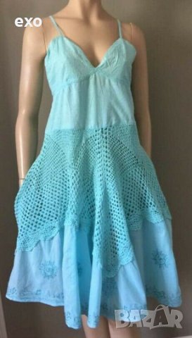 Памучна рокля,Лятна памучна рокля, Рокля с дантела, Лятна рокля, Синя рокля, бежова рокля, снимка 1
