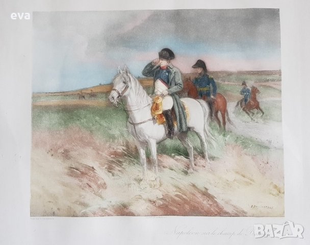 Наполеон Бонопарт на бойното поле 1910 г. цветна литография от DESVARREUX , снимка 3 - Картини - 35765881