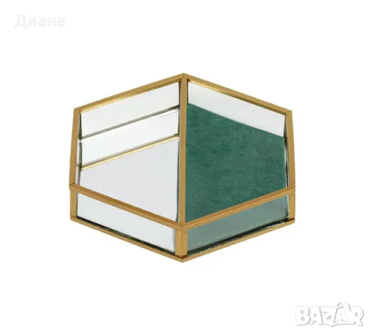 Органайзер за бижута огледало в шестоъгълна форма в цвят зелен-златист от стъкло и метал, снимка 1