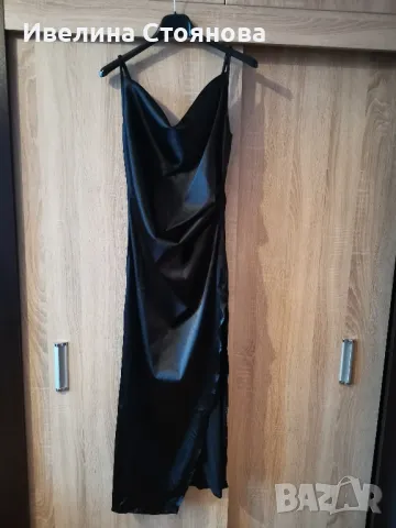 Черна рокля сатен, снимка 4 - Рокли - 48431527