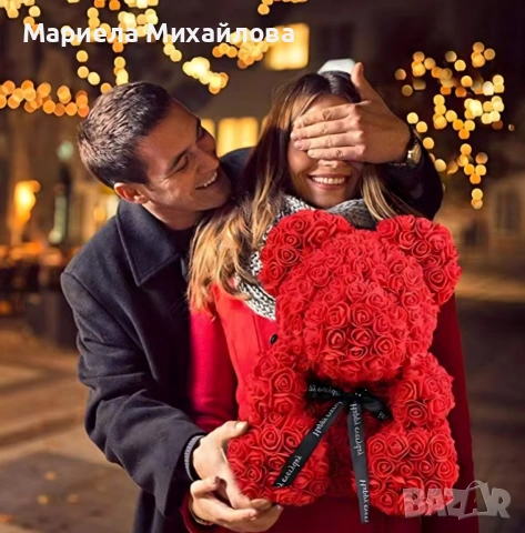 Плюшено мече с LED рози - подарък за мама, момиче, баба - комплект вечни рози 25 см., снимка 2 - Други - 53019591
