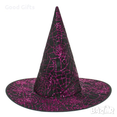 Вещерска шапка за Хелуин Черни лилави блестящи мрежи