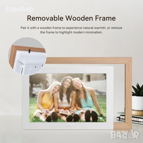 Чисто нова 10.1" Дигитална фото рамка BWJBSW – HD IPS екран и дървена рамка (Без WiFi)  , снимка 3 - Електронни четци - 53578518