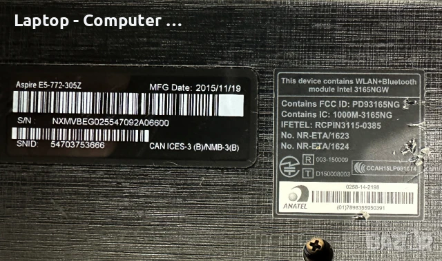Лаптоп ACER Aspire E17 E5-772-305Z, снимка 12 - Лаптопи за работа - 50703734