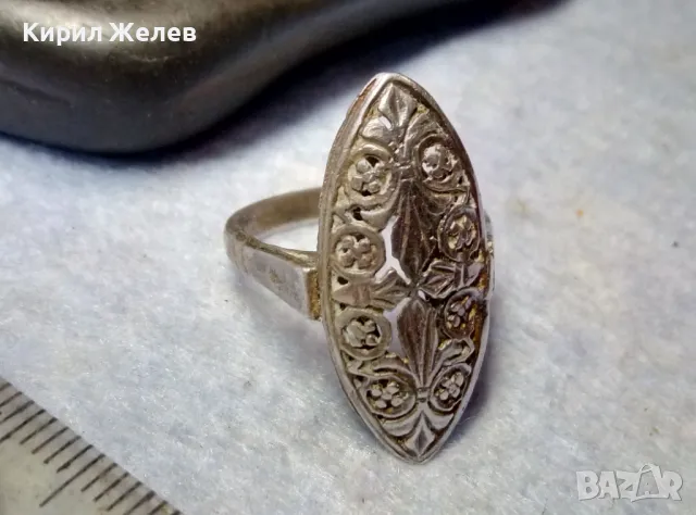 СТАРИНЕН ФЛОРАЛЕН АЖУРЕН СРЕБЪРЕН ПРЪСТЕН СРЕБРО ВИСОКА ПРОБА РЪЧНА МАЙСТРОСКА ИЗРАБОТКА 49304, снимка 3 - Антикварни и старинни предмети - 49957829