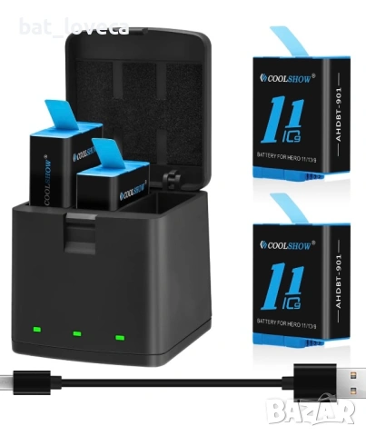 Нова Зарядна станция със 3 батерии Coolshow за  Go Pro 11/10/9