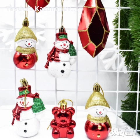 Коледен комплект украса 8 броя – Червени и бели висулки Premium Collection, снимка 4 - Декорация за дома - 52583779