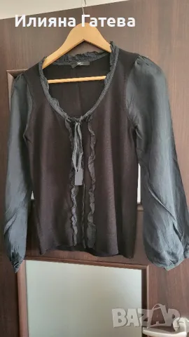 Черна блуза Mark and Spencer р-р М/Л с копринени ръкави, снимка 1