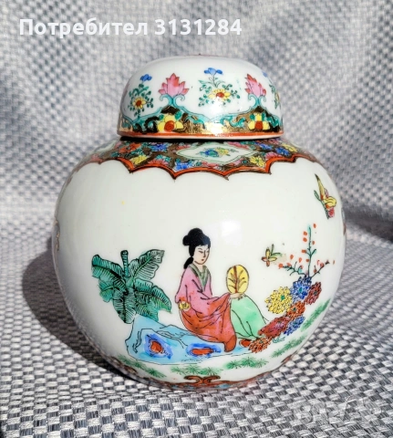 Canton Винтидж рьчно рисувана буркан за съхранение Китай , снимка 7 - Антикварни и старинни предмети - 53072186
