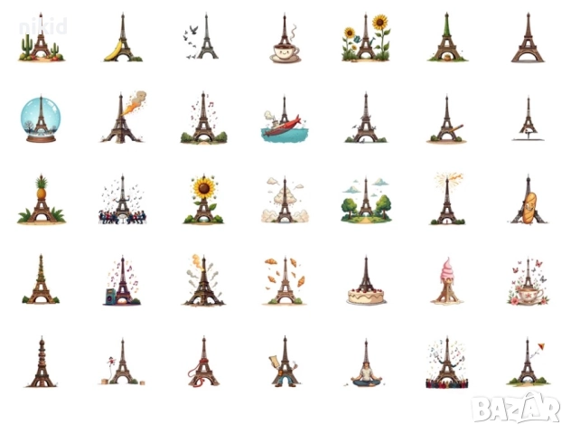 50 бр Айфелова кула самозалепващи лепенки стикери украса декор картонена торта ръчна изработка, снимка 2 - Други - 52916026