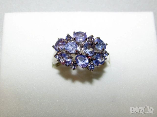 925 сребърен пръстен с автентични камъни танзанит подходящ за подарък