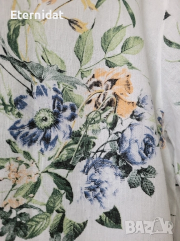 Бяла рокля или туника лен на цветя , снимка 3 - Рокли - 51483104