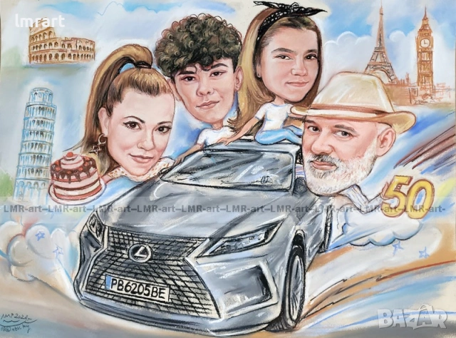 Рисувам ръчно КАРИКАТУРИ със сухи пастели и моливи (професионални материали).