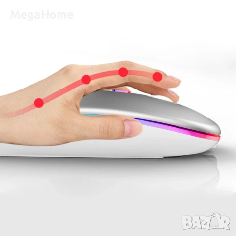 Безжична мишка，Bluetooth 5.0 и 2.4G двоен режим, тихо щракване, RGB LED, 1600 dpi，Акумулаторна, снимка 4 - Клавиатури и мишки - 53228333