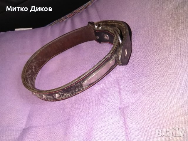 Нашийник естествена кожа за куче 58см х3см и верижка метална с държач естествена кожа 1м, снимка 6 - За кучета - 39712396