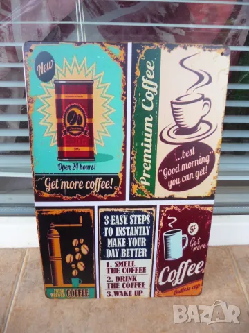 Метална табела кафе колаж кафемелачка пий кафенце повече кафенето
