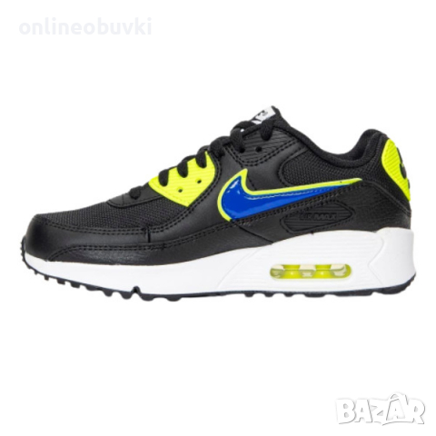 НАМАЛЕНИЕ!!!Детски спортни обувки NIKE AIR MAX 90GS Черно със син и яркозелен акцент №40, снимка 2 - Детски маратонки - 36151643