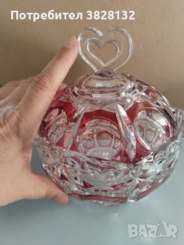 кристална купа с капак със сърце, снимка 4 - Други - 52166290
