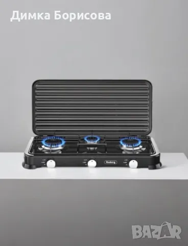 Троен газов котлон газов с капак Rosberg, 30mbar 2x2.2kWh+1x1kWh, снимка 1