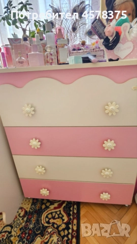 детско легло за момиче с матрак, шкаф, скрин и бюро, снимка 7 - Мебели за детската стая - 51524396