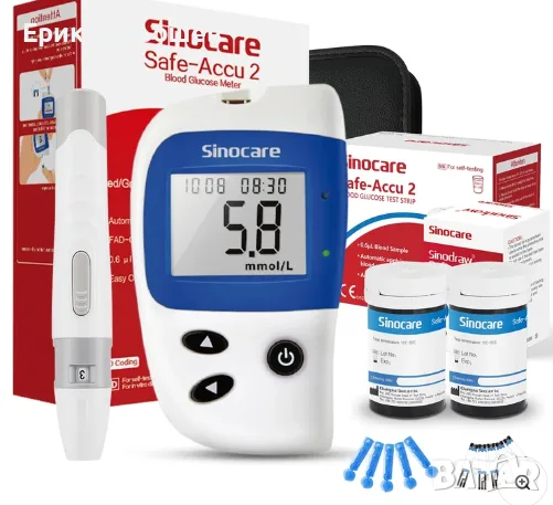 Sinocare Safe-Accu 2 Глюкомер за Кръвна Захар – 10 сек., Памет за 200 Измервания