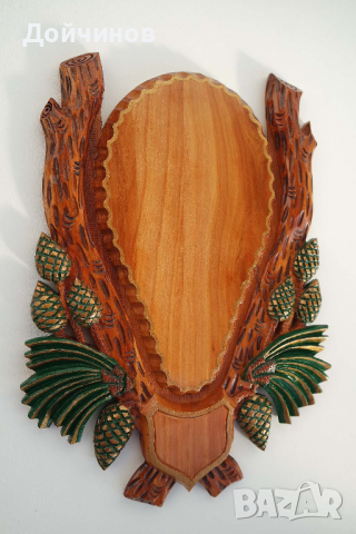 Поставка за сръндак, череп с рога, дърворезба, дива череша, снимка 1