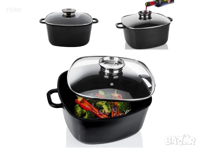 НОВИ! Ростер квадратен тиган с капак и дозатор 28х28см 7.5л тенджера с дозатор