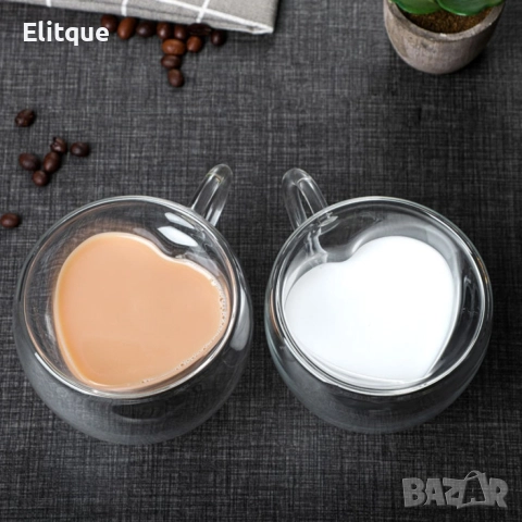 Двустенна стъклена термо чаша във формата на сърце, снимка 4 - Чаши - 52862857