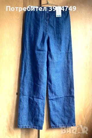 НОВИ Дънки разкроени, еластичен колан и връзки, джобове; S, крачол за височина 164, снимка 2 - Детски панталони и дънки - 51745690