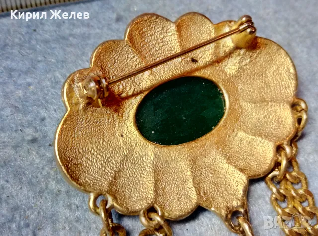 СТАРА АР ДЕКО СТИЛ ПОЗЛАТЕНА БРОШКА с ШЛИФОВАН ЗЕЛЕН АХАТ МАЙСТОРСКА РЕТРО ИЗРАБОТКА 48843, снимка 13 - Антикварни и старинни предмети - 48160266