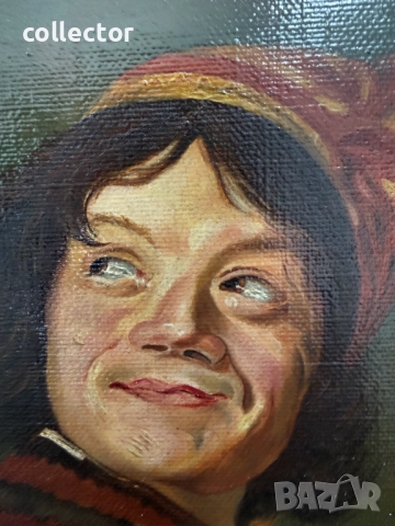 Стара маслена картина - "Шутът с лютня". №7778, снимка 4 - Антикварни и старинни предмети - 52876429