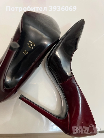 Луксозни обувки от естествен лак,преливащо Бордо в черно, снимка 2 - Дамски обувки на ток - 52629060